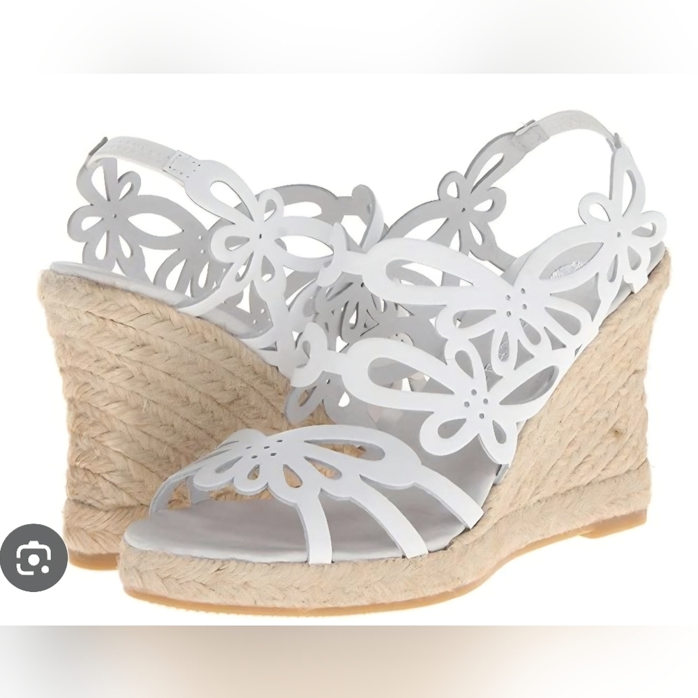 Eric Michael White Cutout Wedge Sandals